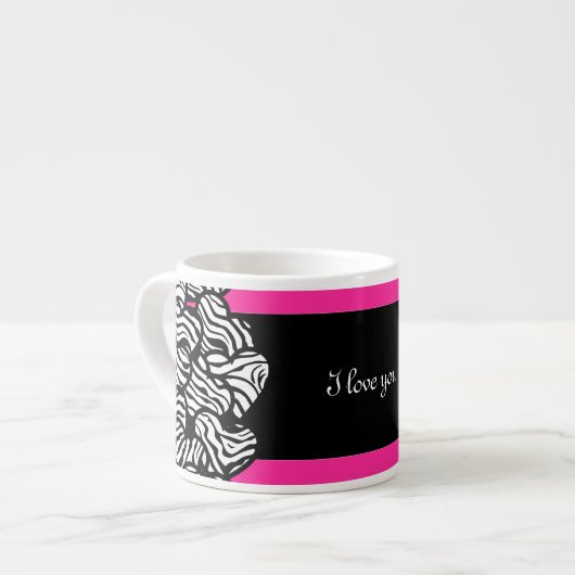 Ik hou van jou roze zwart wit zebra hart patroon espresso kop (Links)