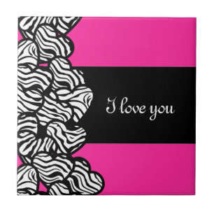 Ik hou van jou roze zwart wit zebra hart patroon tegeltje