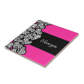 Ik hou van jou roze zwart wit zebra hart patroon tegeltje (Zijkant)