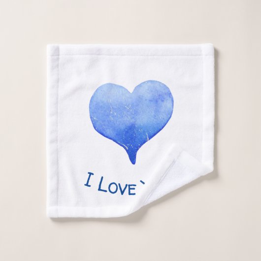 Ik hou van jou Schattig Blauw Hart Valentijn Washandje (Wasdoekje)