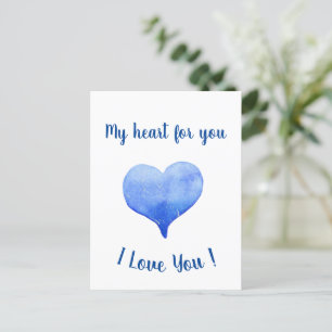 Ik hou van jou Schattig Blauw Hart Valentijnsdag Briefkaart
