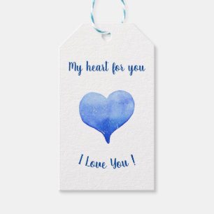 Ik hou van jou Schattig Blauw Hart Valentijnsdag   Cadeaulabel