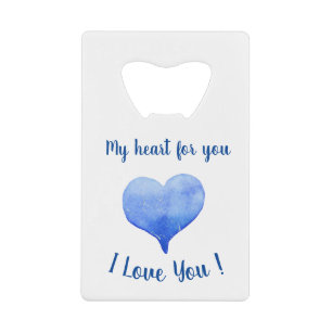 Ik hou van jou Schattig Blauw Hart Valentijnsdag Creditkaart Flessenopener