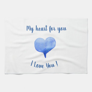 Ik hou van jou Schattig Blauw Hart Valentijnsdag   Theedoek