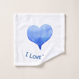 Ik hou van jou Schattig Blauw Hart Valentijnsdag   Washandje