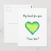 Ik hou van jou Schattig groen en blauw hart verjaa Briefkaart (Voorkant / Achterkant)