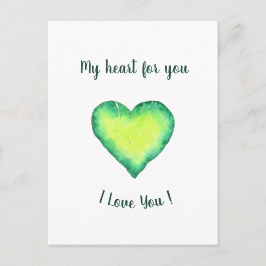 Ik hou van jou Schattig groen en blauw hart verjaa Briefkaart (Voorkant)