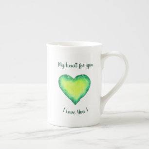 Ik hou van jou Schattig groen en blauw hart Verjaa Porselein Kop