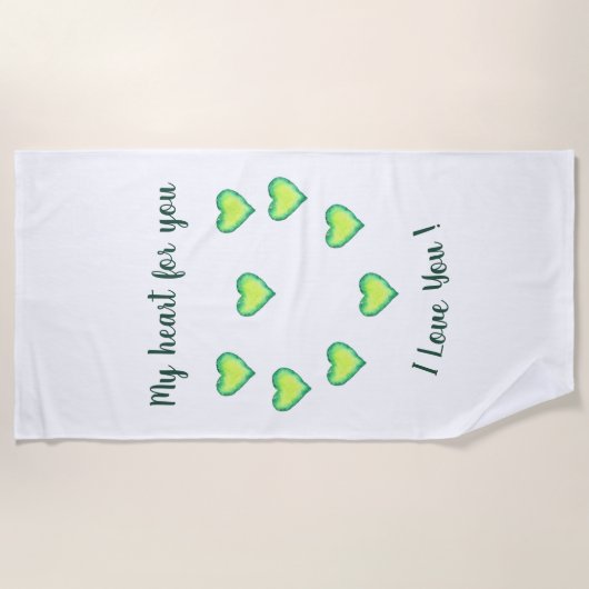 Ik hou van jou Schattig Groen en Blauw Hart Verjaa Strandlaken (Voorkant)