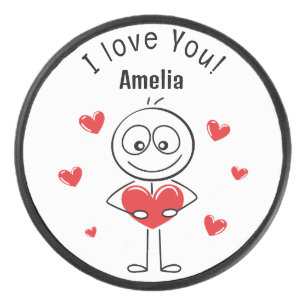 Ik Hou Van Jou Stick Figure Cute Hearts Hockey Puck