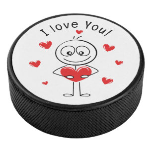 Ik Hou Van Jou Stick Figure Cute Hearts Hockey Puck