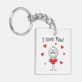 Ik Hou Van Jou Stick Figure Cute Hearts Sleutelhanger (Voorkant Links)