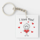 Ik Hou Van Jou Stick Figure Cute Hearts Sleutelhanger (Voorkant)