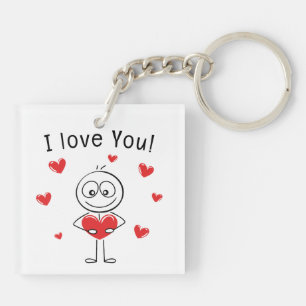 Ik Hou Van Jou Stick Figure Cute Hearts Sleutelhanger