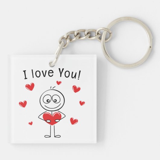 Ik Hou Van Jou Stick Figure Cute Hearts Sleutelhanger (Achterkant)