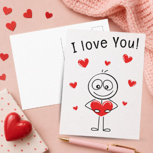 Ik Hou Van Jou Stick Figure Schattige Harten Briefkaart