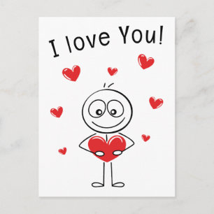 Ik Hou Van Jou Stick Figure Schattige Harten Briefkaart