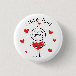 Ik Hou Van Jou Stick Figure Schattige Hartjes Ronde Button 3,2 Cm