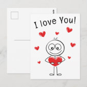 Ik Hou Van Jou Stickfiguur Cute Hartjes Briefkaart (Voorkant / Achterkant)