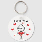Ik Hou Van Jou Stickfiguur Cute Hartjes Sleutelhanger (Voorkant)
