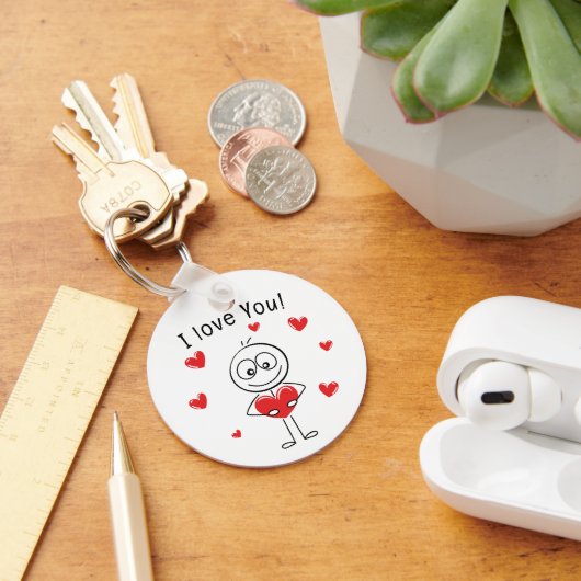 Ik Hou Van Jou Stickfiguur Cute Hartjes Sleutelhanger (Bureau)