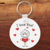Ik Hou Van Jou Stickfiguur Cute Hartjes Sleutelhanger (Voorkant)