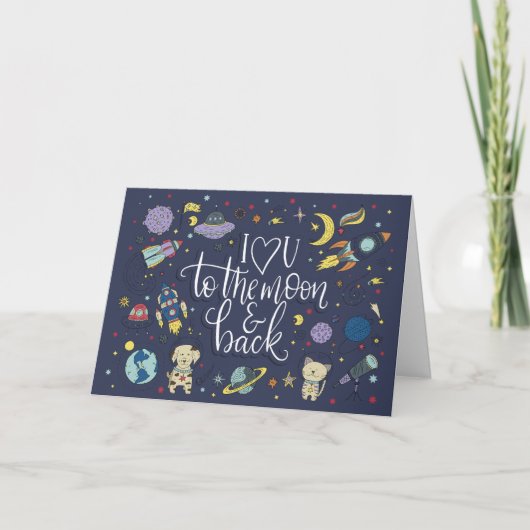 Ik hou van jou tot de maan en terug ruimte sterren feestdagen kaart (Voorkant)