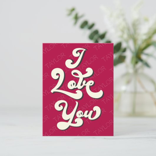 Ik hou van jou Valentijnsdag Cool Retro Donkerrood Briefkaart (Staand voorkant)