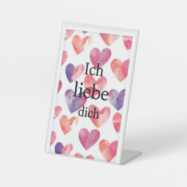 Ik hou van jou – Watercolor Heart Valentijns Teken Reclamebord Met Voetstuk