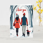 Ik Hou Van Jou Winter Koppel Hond Kaart (Gele Bloem)