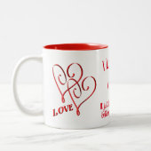 Ik hou van jullie geïntervenieerd rood hart, geper tweekleurige koffiemok (Links)