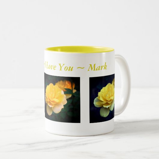 Ik hou van jullie Gele Rose Persoonlijk Tweekleurige Koffiemok (Voorkant rechts)