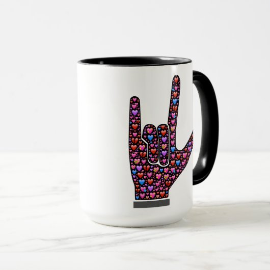 Ik hou van jullie handborden gevuld met emoji hart mok (Voorkant rechts)