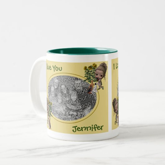 Ik hou van jullie kleine Puppies Persoonlijke foto Tweekleurige Koffiemok (Voorkant links)