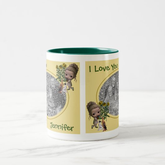 Ik hou van jullie kleine Puppies Persoonlijke foto Tweekleurige Koffiemok (Center)