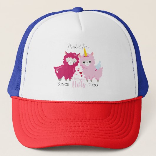 Ik hou van jullie Llama die hem haar Gepersonalise Trucker Pet (Voorkant)