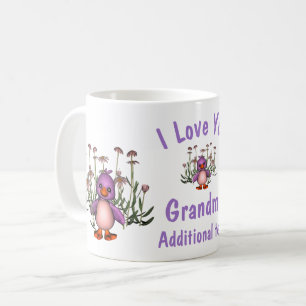 Ik hou van jullie oma Cute Bird Flowers, gepersona Koffiemok