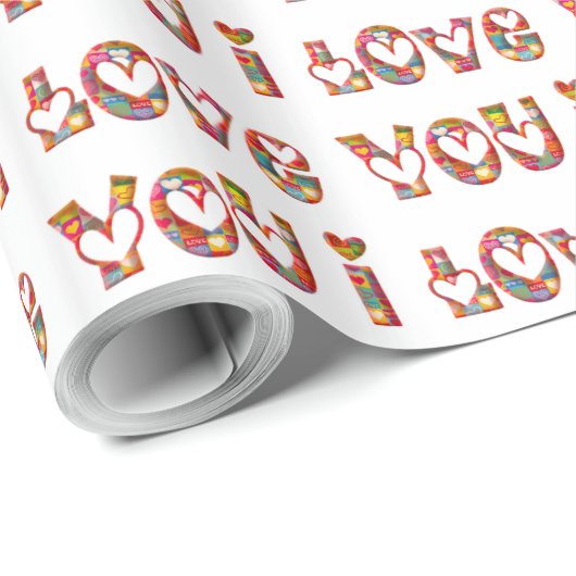 Ik hou van jullie Romantische liefde Hart Typograf Cadeaupapier (Rol Hoek)