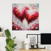 Ik hou van jullie twee Abstracte harten schilderen Poster (Thuiskantoor)
