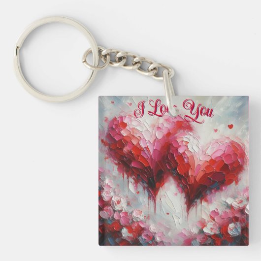 Ik hou van jullie twee Abstracte harten schilderen Sleutelhanger (voorkant)