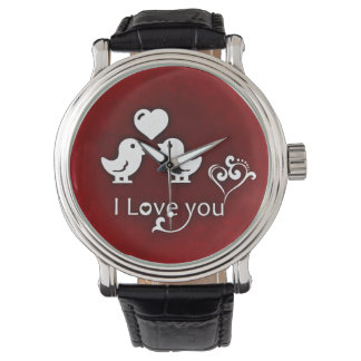 Ik hou van jullie vogels Bekijk  lederen riem zwar Horloge