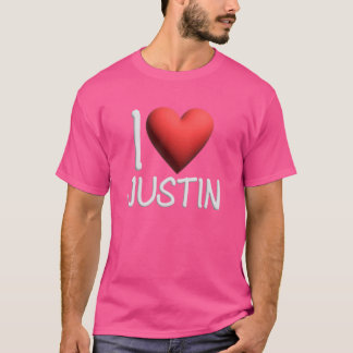 Ik hou van Justin Naam Persoonlijke Mannen Guy BFF T-shirt