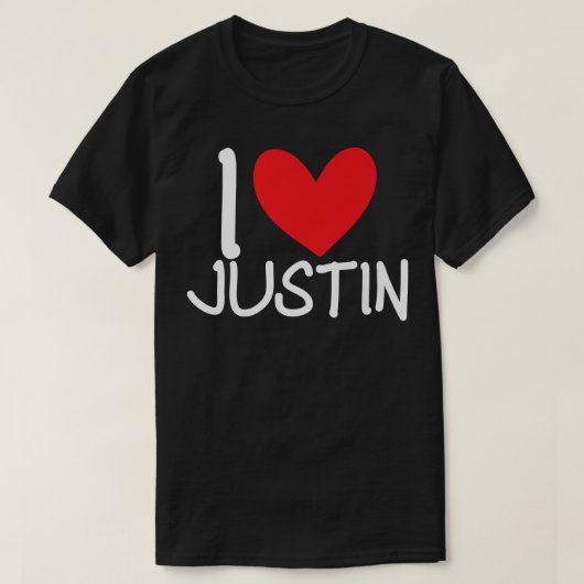 Ik hou van Justin Name Persoonlijke Mannen Guy BFF T-shirt (Design voorkant)