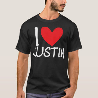 Ik hou van Justin Name Persoonlijke Mannen Guy BFF T-shirt