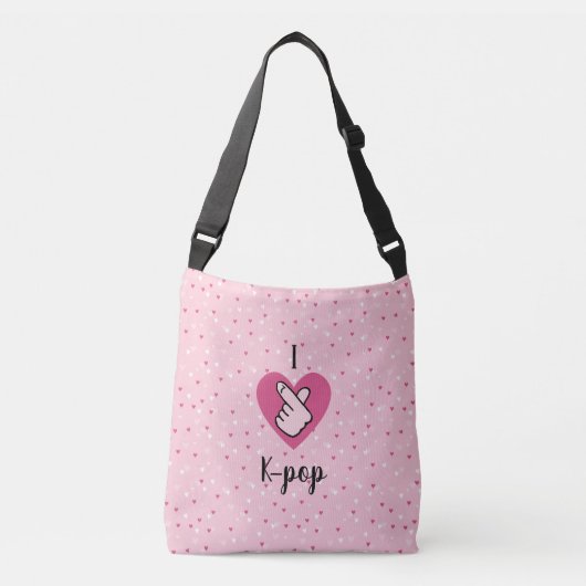 Ik hou van K-pop roze vingerkop zwartRoze Crossbody Tas (Voorkant)