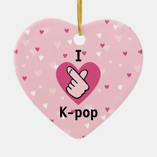 Ik hou van K-pop roze vingerkop zwartRoze Keramisch Ornament (Voorkant)