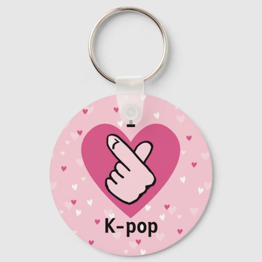 Ik hou van K-pop roze vingerkop zwartRoze Sleutelhanger (Voorkant)