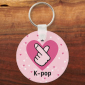 Ik hou van K-pop roze vingerkop zwartRoze Sleutelhanger (Voorkant)