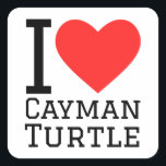 Ik hou van kaaimannetschildpad vierkante sticker<br><div class="desc">Ik hou van kaaimannetschildpad, voor dierenkoninkrijksliefhebbers</div>