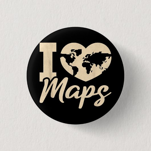 Ik hou van kaarten, geografie ronde button 3,2 cm (Voorkant)